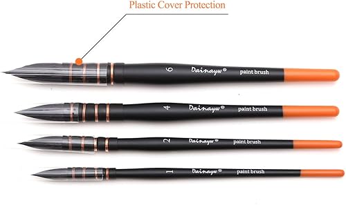 Miniatura 4 de Dainayw Pinceles para acuarela, 4 tamaños profesionales redondos de ardilla y pelo de caballo, mezcla sintética, juego de pinceles para pintura