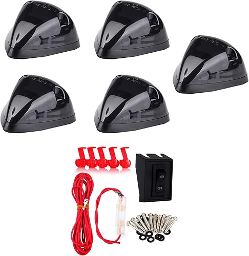 Miniatura 9 de cciyu Reemplazo para 94-98 para Dodge para Ram 2500 3500 Black Smoked Cab Roof Top Marker Lámparas de Correr con bombillas LED blancas (5 piezas)
