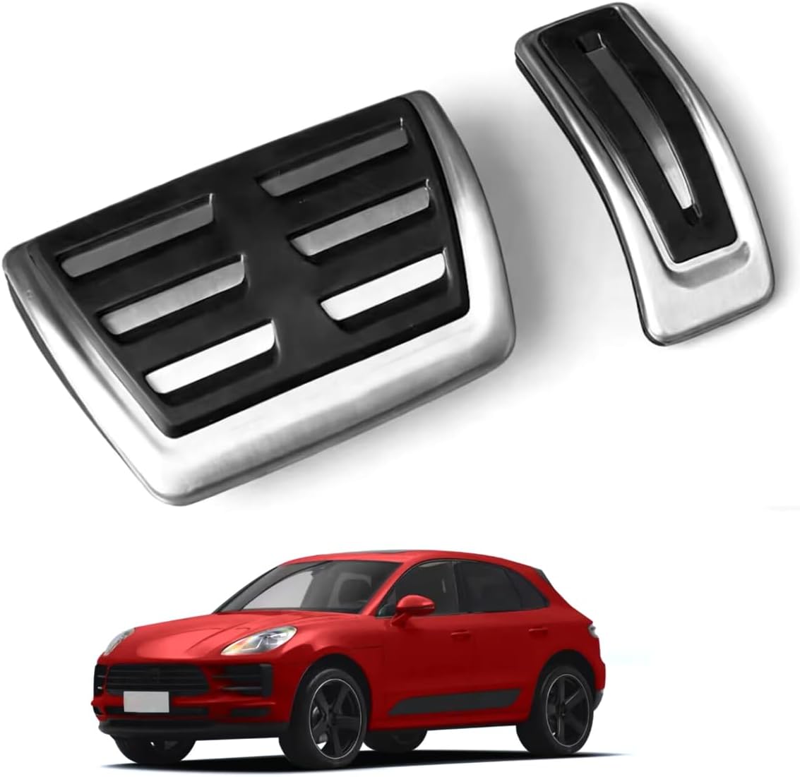 Car Pedal Covers for Porsche Macan 2015 2016 2017 2018 2019, Auto Aluminum Gas Pedal Covers Accessories Replacement, Non-Slip Accelerator Brake Foot Rest Pedals(Set of 2)