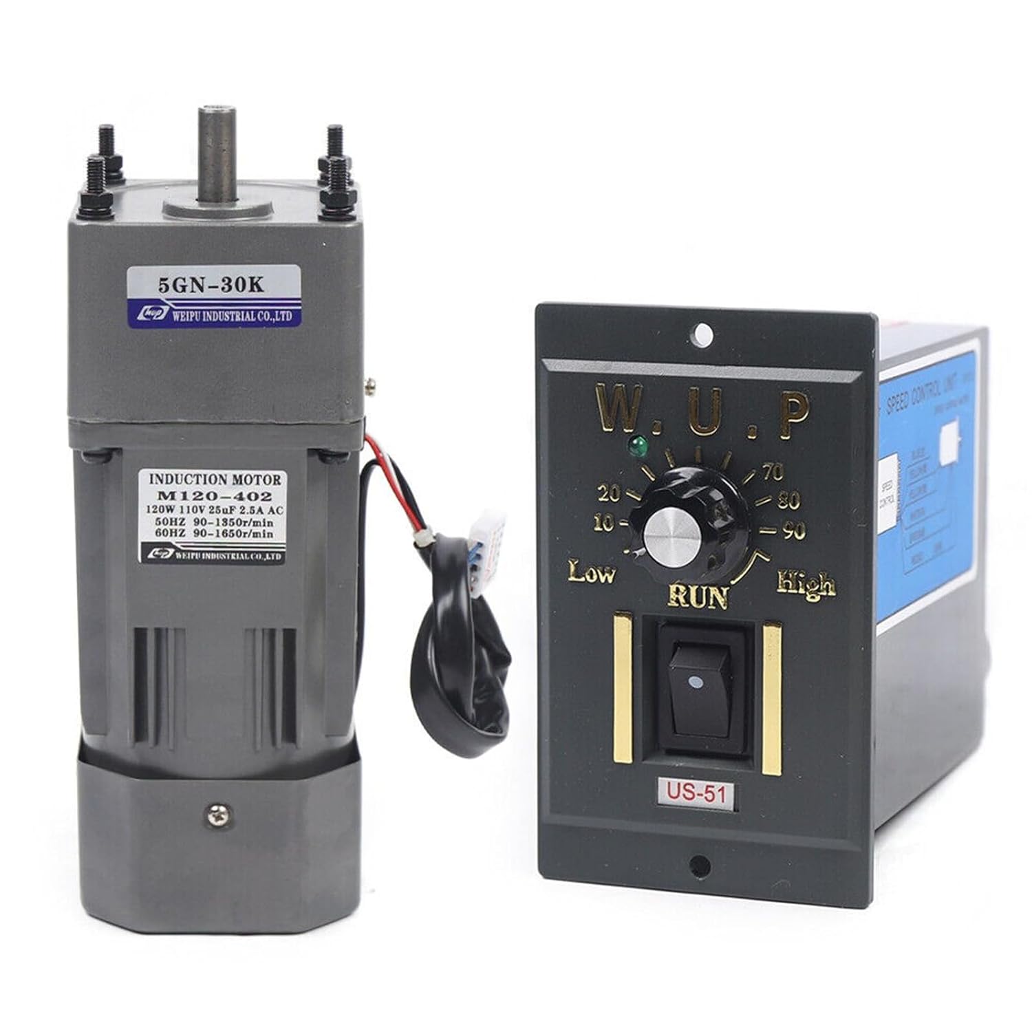 110V 120W AC Gear Motor, Electric Gear Reducer Motor with Speed Controller Single-Phase Motor 45 RPM/Min High Torque Reduction Gearbox (Reduction Ratio: 1:30)