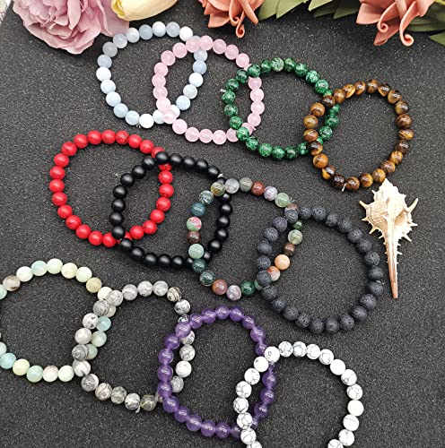 Samoco 12Pcs 4Mm 6Mm 8Mm Gemstones Bracelets For Women Men Semi Precious Healing Crystal Stone Stretch Round Beaded Bracelet Handmade Energy Bracelets Adjustable(8Mm) #TOP6