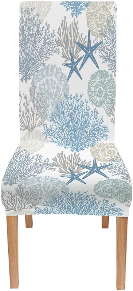 Mrcrypos Elastic Chair Cover Set of 6 Chair Covers for Dining Chairs Beach Coastal Star Background Slipcover Chairs Covers for Kitchen Living Room Restaurant