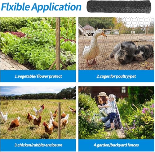 Image of 60'' x 100' Black Chicken Wire Mesh Fence, 15 Gauge Poultry Netting and 2 inch Mesh Fence Roll, Chicken Wire for Floral Arrangements /Crafts /Farm /Livestock /Pet Protection