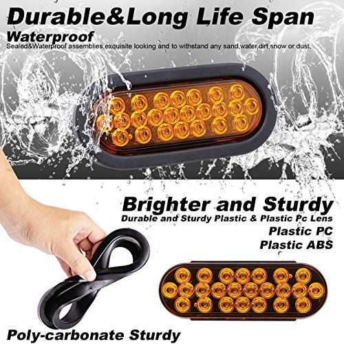Ledvillage 6 Inch Oval Amber 24 Led Turn Signal Parking Tail Lights For Rv Trailer Caravan Van W/Plugs & Grommet Rear Marker Bulb Heavy Duty Truck Mack 12V Dc (4 Pcs) #TOP4