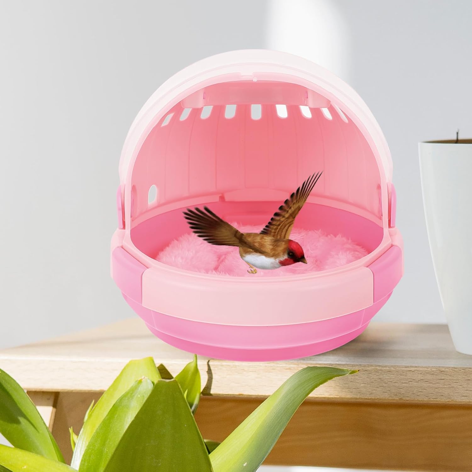 HOMSFOU Portable Parrot Travel Cage Warm Nest Pad Handheld Outdoor Bird Carrier for Budgerigar and Small Birds Pink Insulated Pet Carrier and Breeding