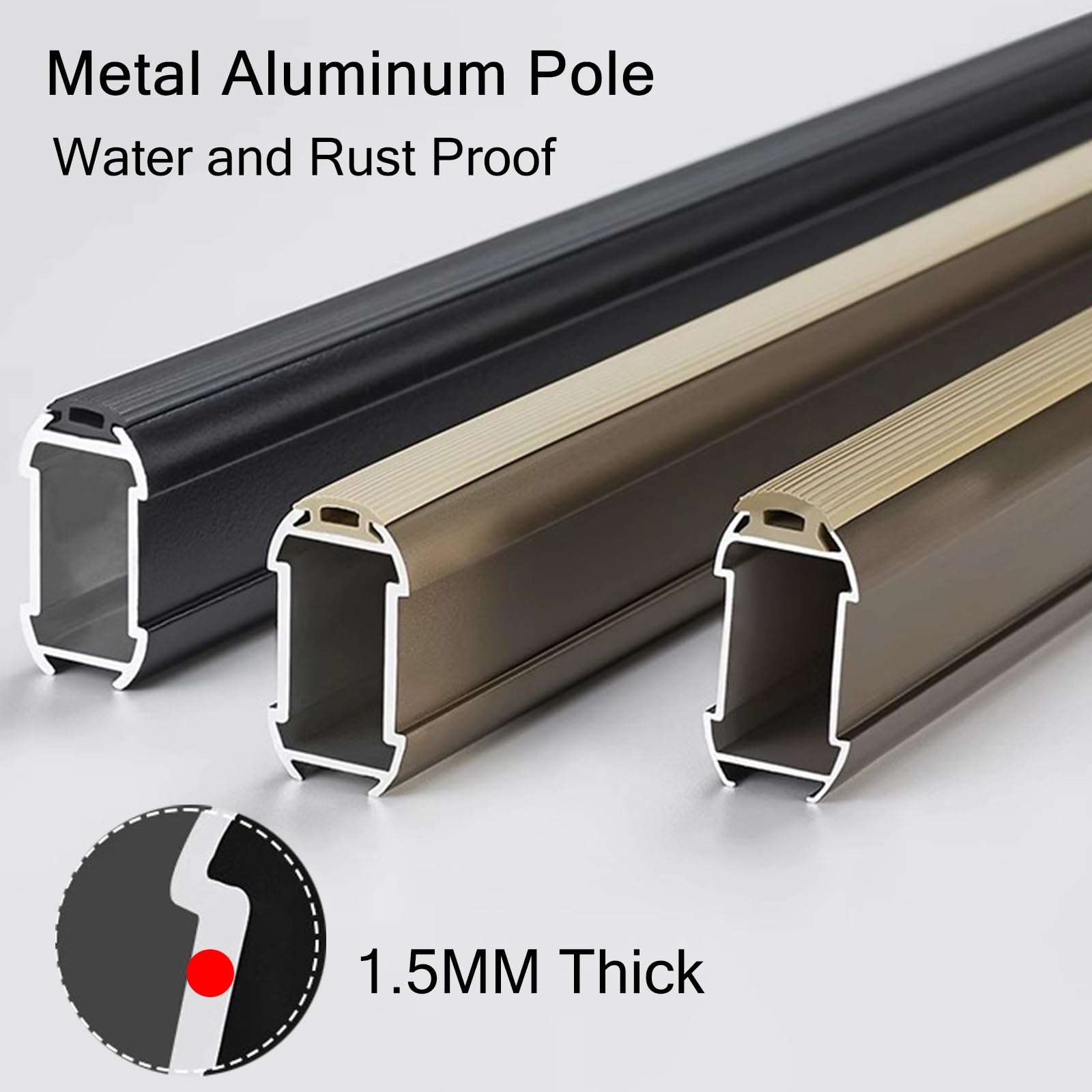 Aluminiowy drążek do szafy premium do wieszania ubrań - montowany na ścianie czarny wieszak na ubrania wodoodporny i odporny na rdzę idealny do szafek zasłon prysznicowych i rozwiązań oszczędzających
