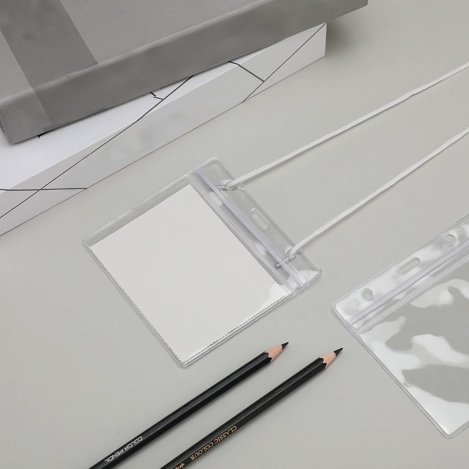 Eaasty 400 Pack Name Badge Holders Neck Tag Holder Lanyard with String 3 x 4 Inches Clear Name Tag Lanyard Style Badges with Labels Waterproof for Meeting Seminar Show Event and Conference