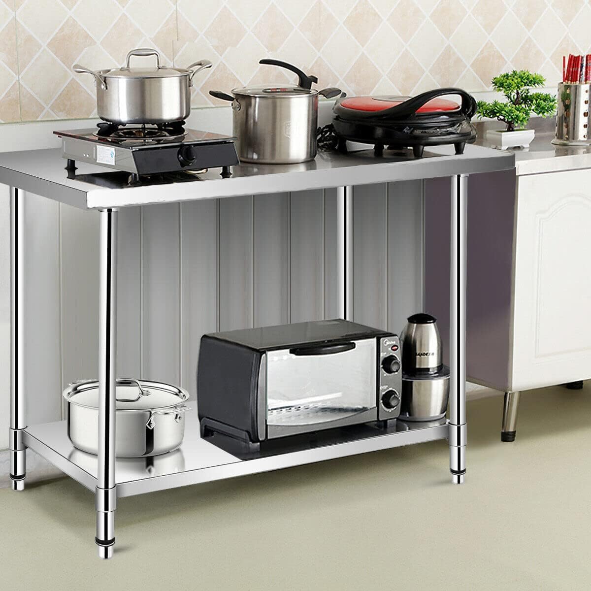 jxgzyy Stainless Steel Table 36x24 Inch NSF Commercial Heavy Duty Table with Adjustable Undershelf Kitchen Food Prep Worktableor for Home Restaurant Hotel and Garage