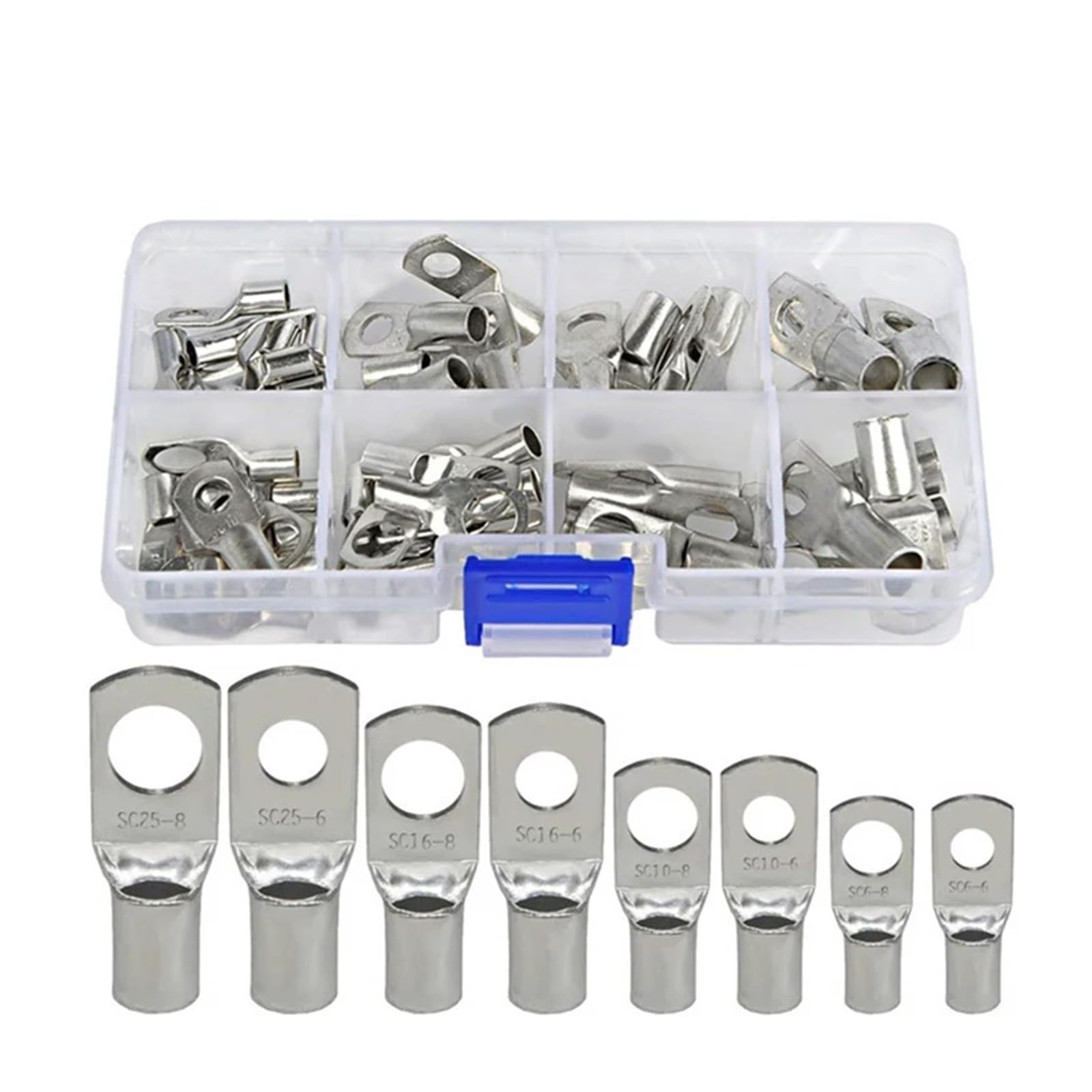 ZDVHOMCB 60pcs SC Copper Lug Terminal Ring with HX-50B Battery Cable Lug Crimping Pliers for SC Electrical Wire Connector Terminals