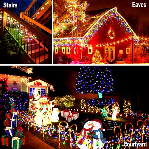 KNONEW 99ft 1216 LED Christmas Lights Outdoor 8 Modes Curtain Fairy String Light with 228 Drops, Clear Wire LED String Light Decor for Wedding Party Christmas Decorations(Multicolor) by KNONEW - Image 9