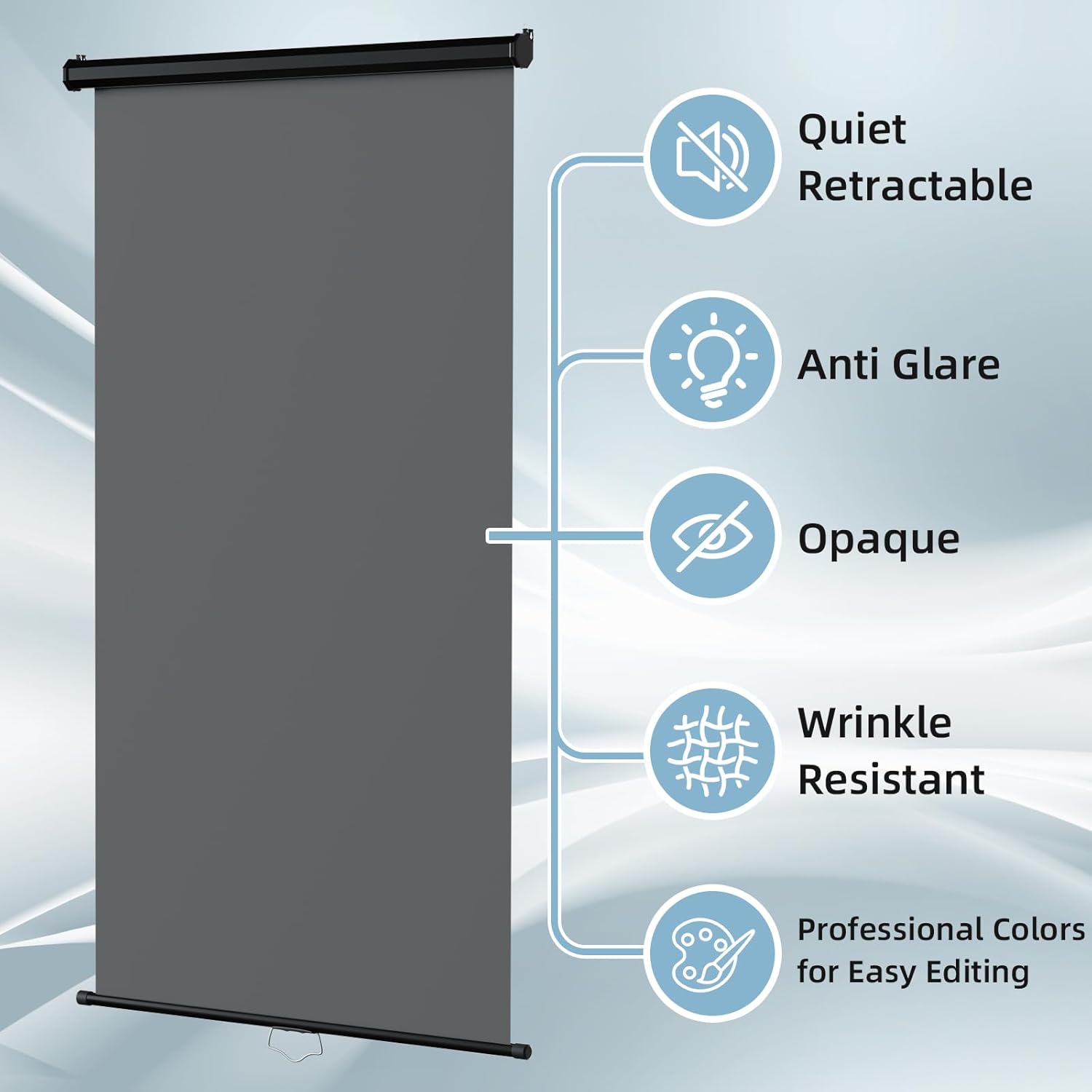 Retractable Gray Photography Backdrop 36" x 59", Portable Roll-Up, Pull-Down Background, Auto-Lock Backdrop Screen for Passport Photo, Product Photography, Headshots, Video Studio