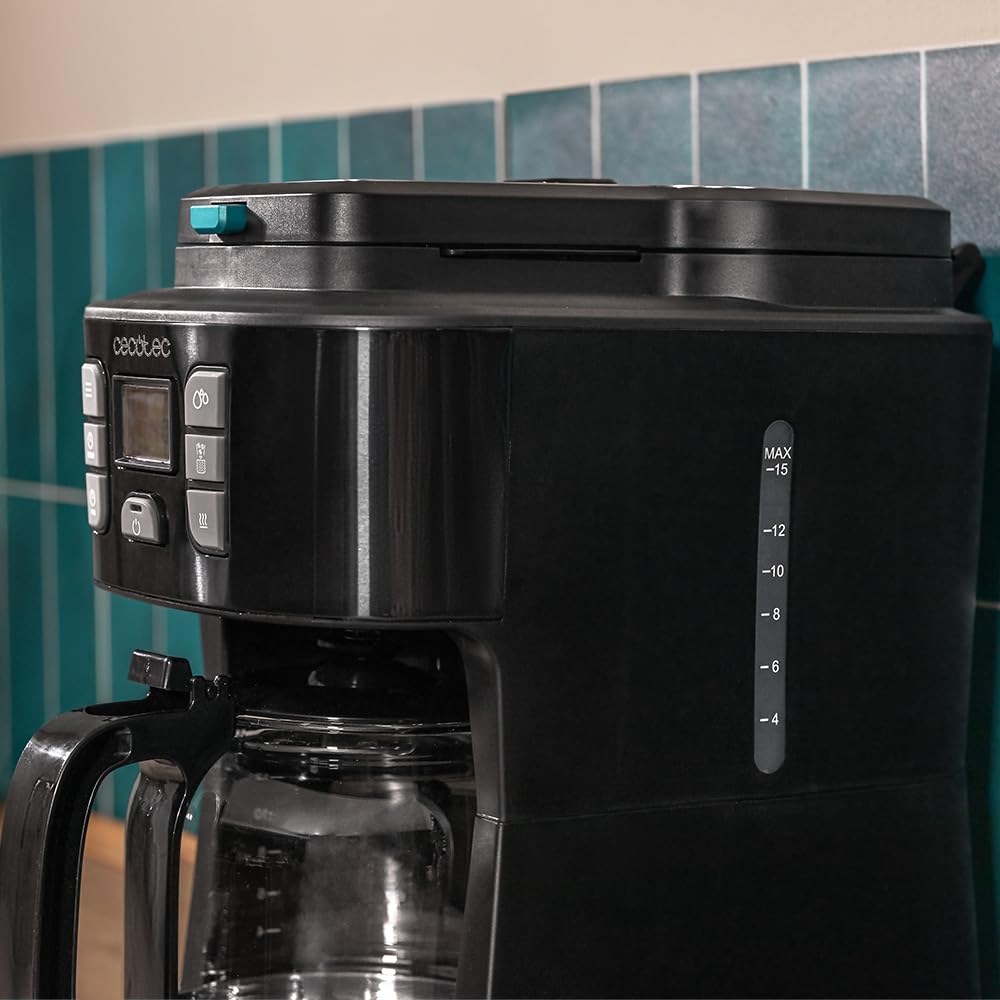 Cecotec Coffee 66 Grind & Drop Drip Cafetières à Goutte. 1086 W, Moulin à Lames, Jusqu'à 12 Tasses, Technologie Extremearoma, Cafetière Goutte à Goutte Numérique, Acier Inoxydable, Arrêt Automatique