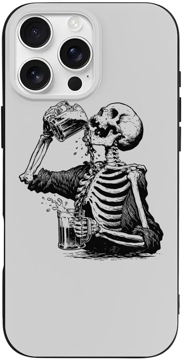 Skeleton Pouring Beer Phone Case for iPhone 16 Pro Max Plus 16E
