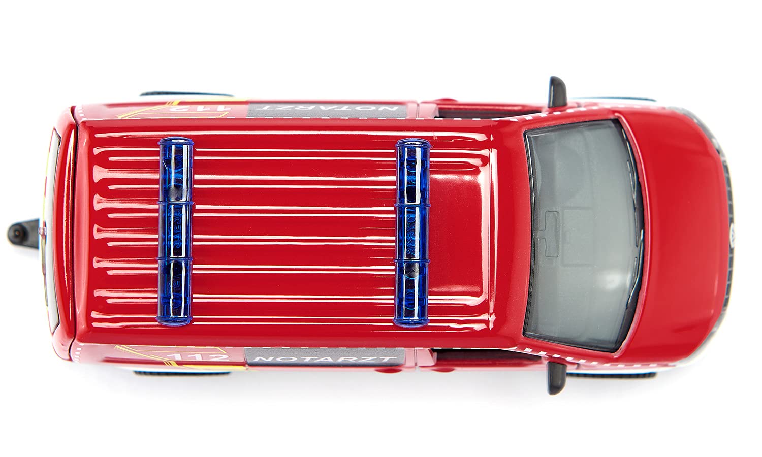 Siku 2116, VW T6 Ambulancia de Emergencia, Metal/plástico, 1:50, Rojo/Blanco, Ruedas Intercambiables, Puerta del Conductor y del acompañante y portón de atrás abribles, Incl. Accesorios