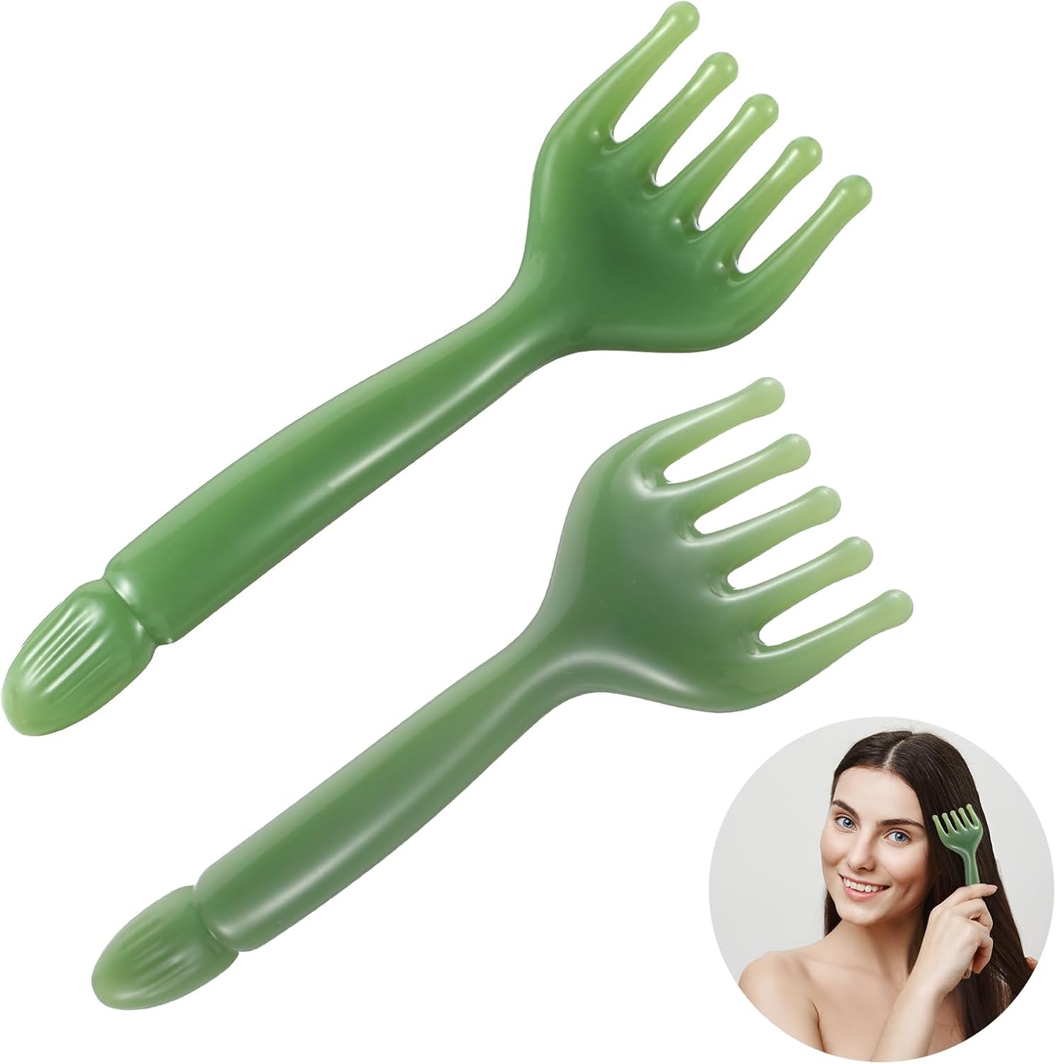 WY LIGHTING LEVEL 2Pcs Head Massager Manual Hair Scalp Massager Gua Sha Five Claw Massage Tool Comb Portable Handheld Resin Relax Tool for Father's Day Mother's Day Gifts (Green)