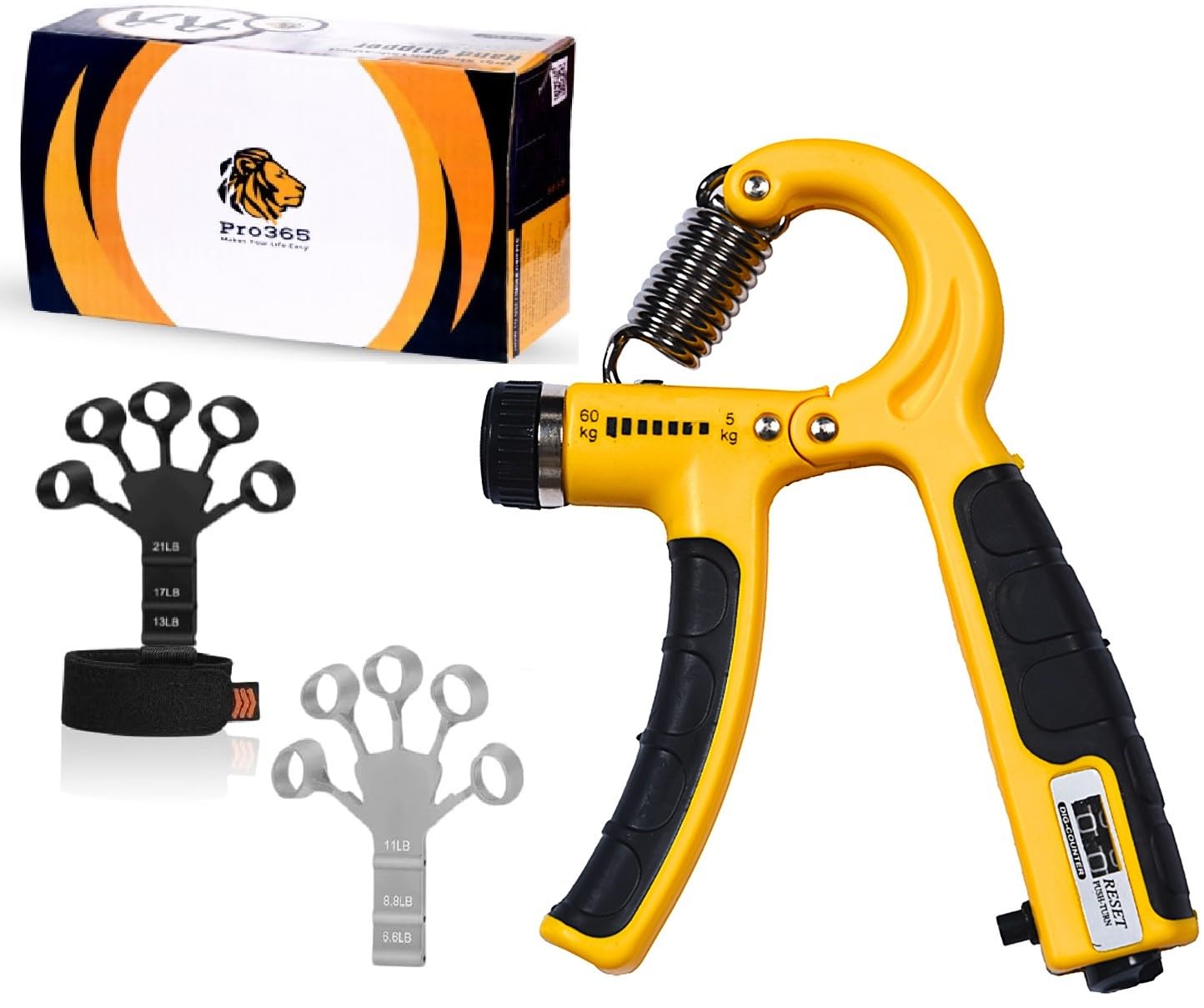PRO365 Adjustable Counter Hand and Finger Gripper Combo For Arms & Finger Exerciser (Yellow) (B0DGTTS2W8) Amazon Price History, Amazon Price Tracker