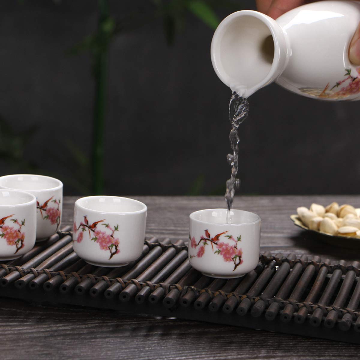 Set Sake Giapponese In Ceramica Uziqueif - 4 Tazze Da 40 Ml E 1 Pentola Da 130 Ml, Decorazione Blu - Foto 6