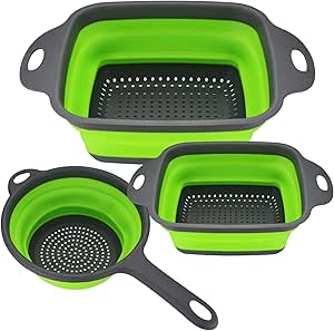 Set 3 Scolapasta In Silicone Pieghevoli - Verde, Per Frutta, Verdura E Pasta - Foto 3