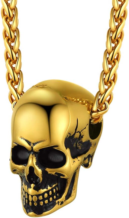 Skull Necklace for Men, Stainless Steel Skeleton Pendant Necklaces, Retro Hip Hop Punk Style, Gothic Halloween Jewelry, Come with Box