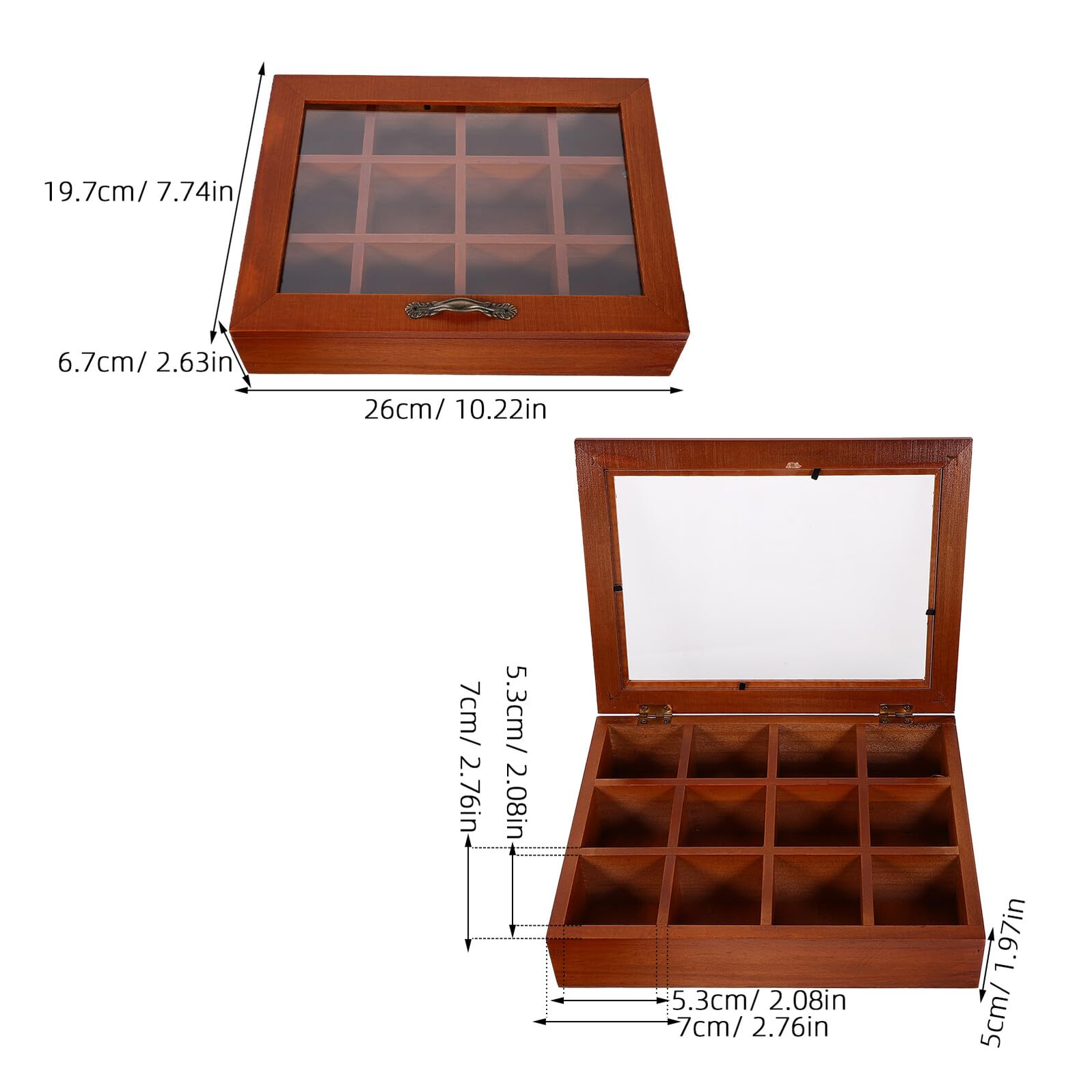 Caja de Almacenamiento de Madera Marrón con 12 Compartimentos para Bolsitas de Té, Diseño Elegante y Portátil para Área de Comedor y Decoración del Hogar