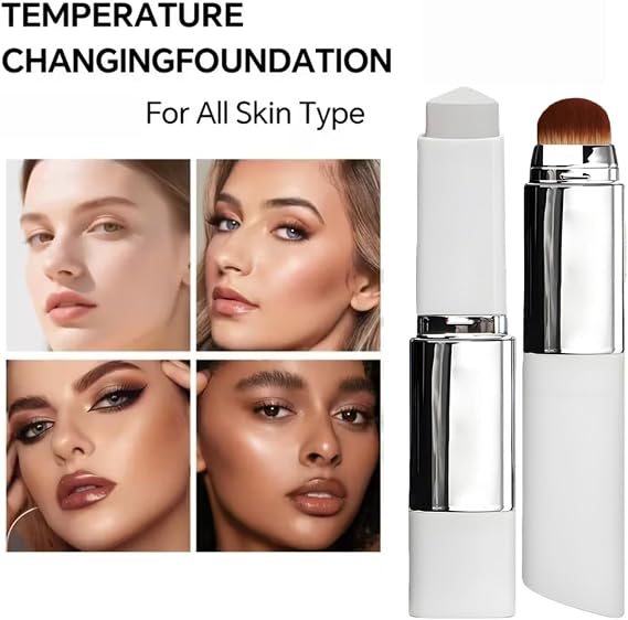 2pcs Color Changing Foundation Stick,Korean Foundation for Mature Skin with Brush,Full To Medium Coverage Base Makeup,Waterproof Foundation & Skin Tint,Colour Match for All Skin Types(Natural)