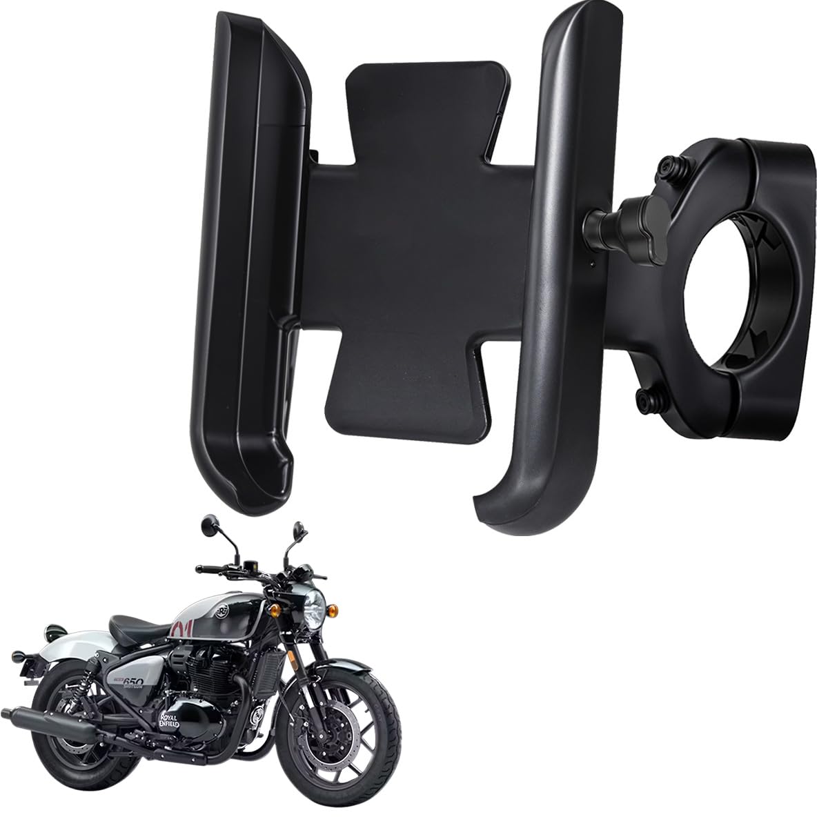 WHIPONE CNC Metal Bike Mobile Holder Compatible for Royal Enfield Shotgun 650, 360° Rotation Phone Mount Cradle for Bicycle & Motorcycle, Handlebar for All Smartphones, Anti-Slip, Full Grip (Black)-image-9