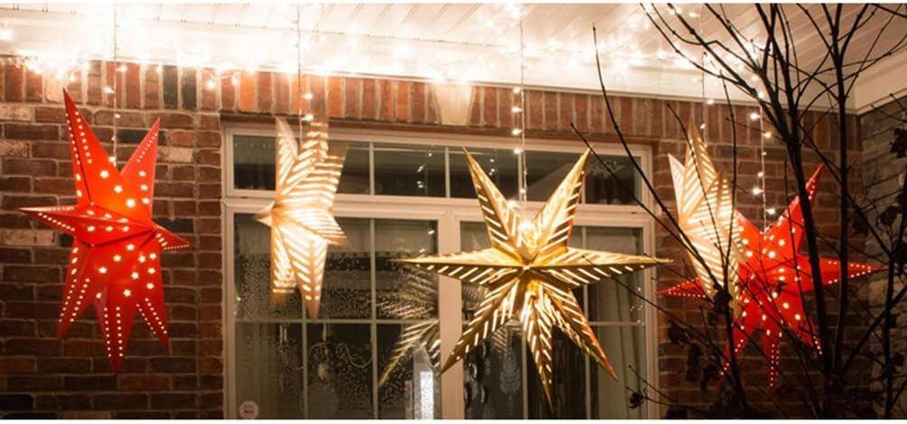 LIOOBO 2pcs 9 Pointed Star White Paper Lantern Paper Star Ceiling Lampshade Hanging Ornament for Christmas Wedding Birthday Party Home Decoration 45 * 45cm - Image 4