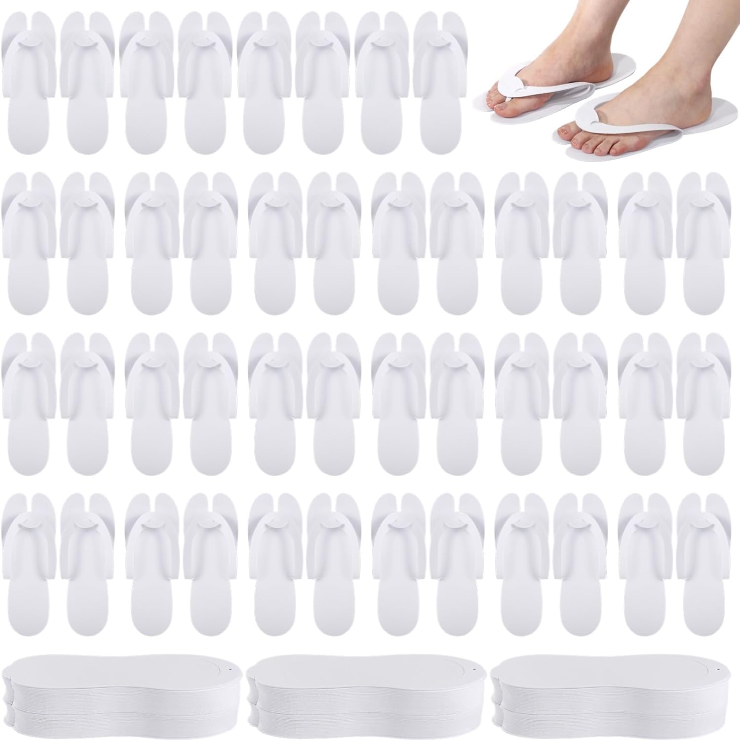 100 Pairs White Disposable Flops, Eva Flip-Flops, Lightweight Guest Slippers, Ideal For Spa, Nail Salons, Hotels, And Travel Needs, Convenient Pedicure Sandals