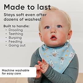 Copper Pearl 4 Pack Soft Cotton Baby Bibs for Drooling and Teething, Absorbent Drool Bibs for Baby Girl and Boy, Adjustable to Fit Newborns to Toddlers, Tons of Styles (Neil)