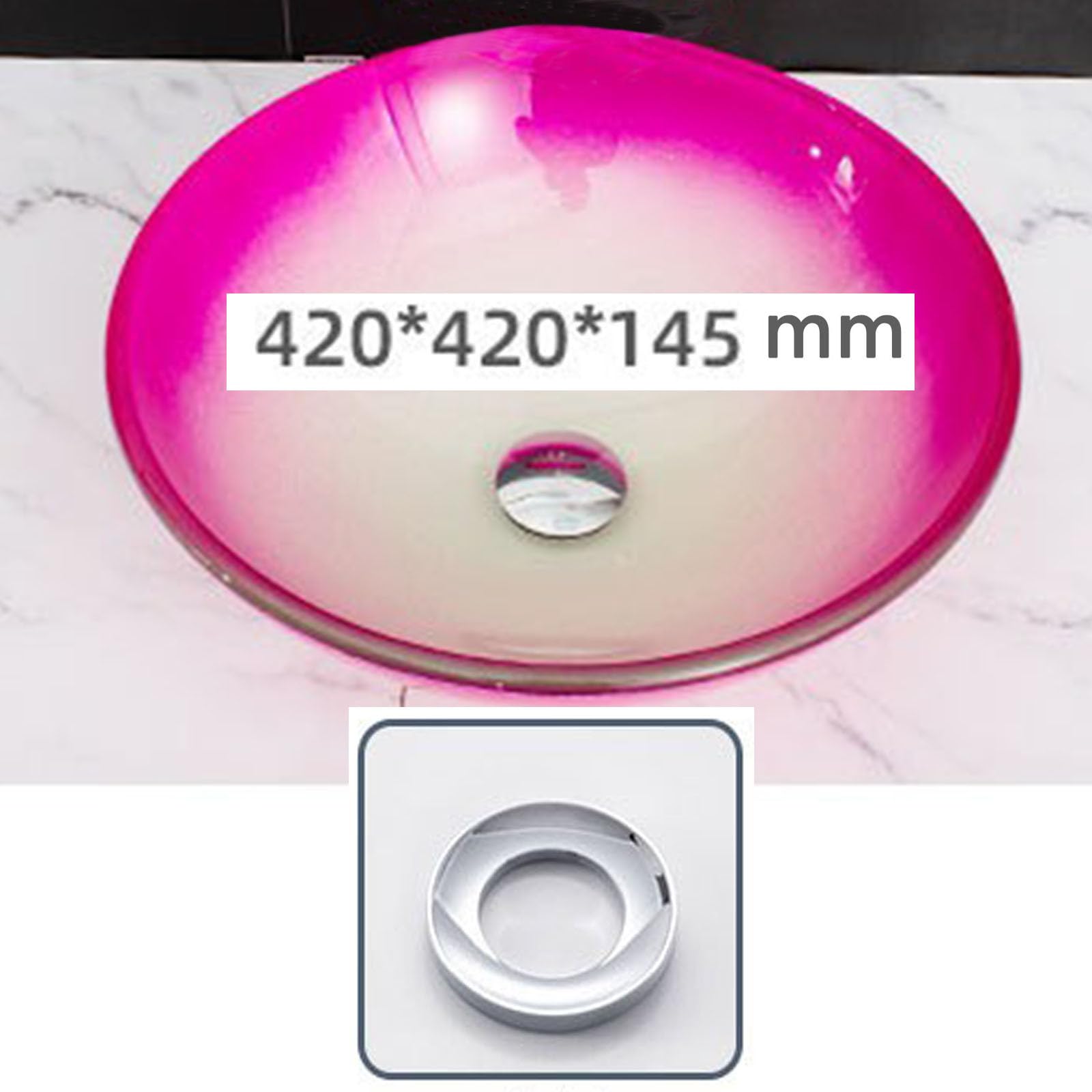 Lavamanos Sobre Encimera Lavabo Vidrio Redondo 420 X 420 X 145mm Sin Agujero de Grifo Rosa