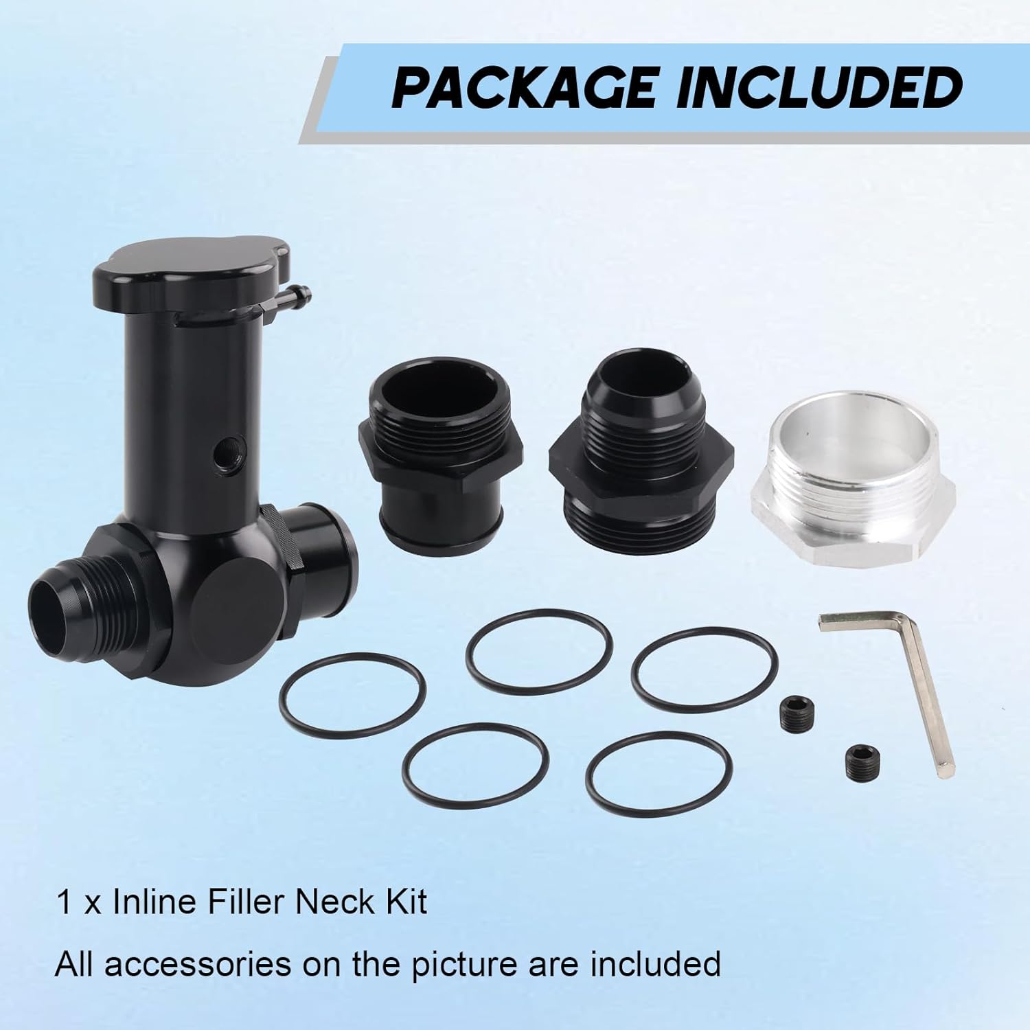 16AN -20AN Raised Inline Filler Neck & Cap 1/8 NPT Ports Universal Aluminum