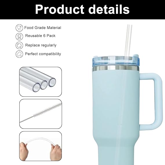 6-Pack Replacement Straws Compatible with Stanley Cup 40oz Tumblers - BPA-Free, Reusable & Eco-Friendly Drinking Accessories