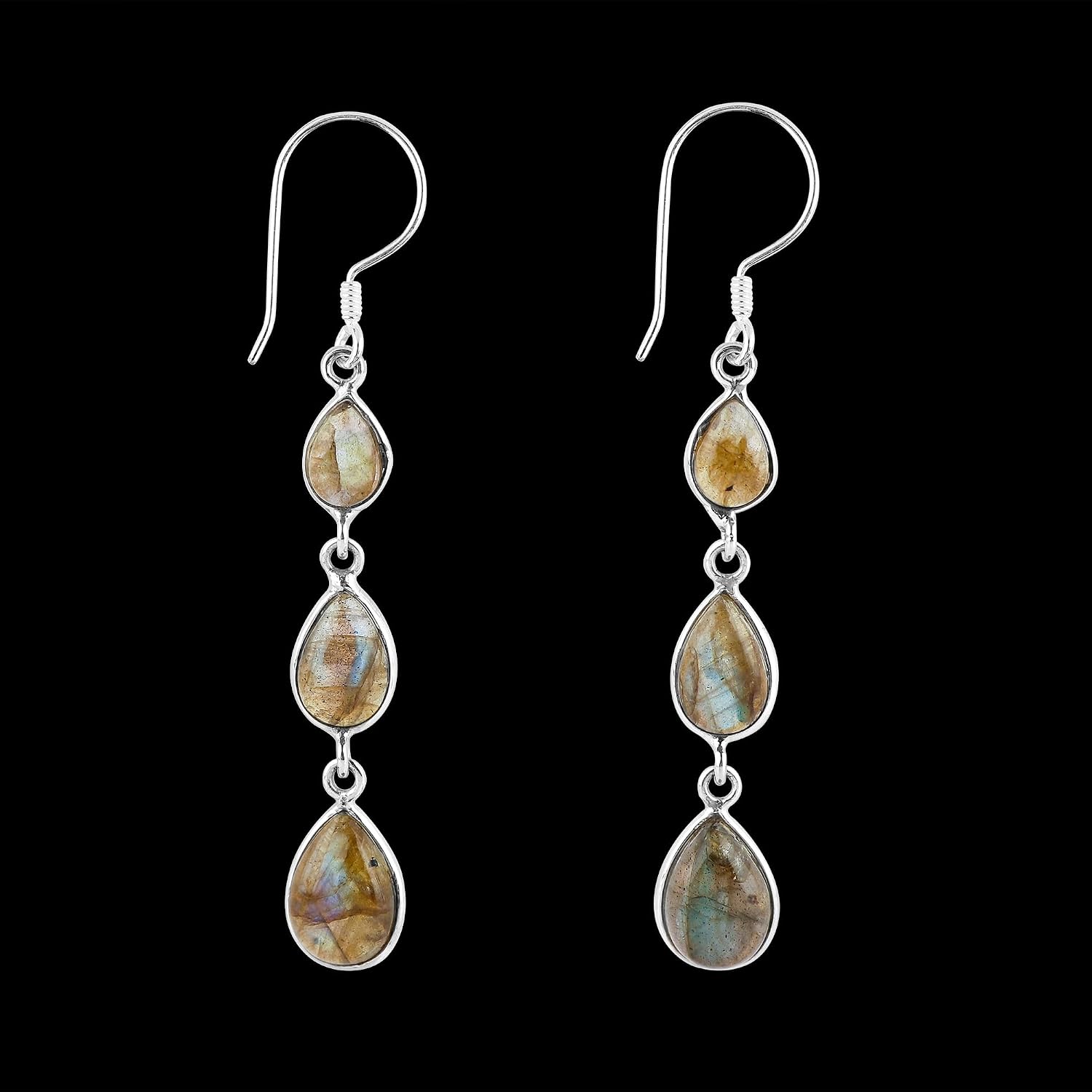 Natural Gemstone Cutstone Earrings for Women, 925 Sterling Silver Hypoallergenic Boho Jewelry for Women, Polished Crystals Lightweight Dangle Earrings, Gift for Her - Image 3
