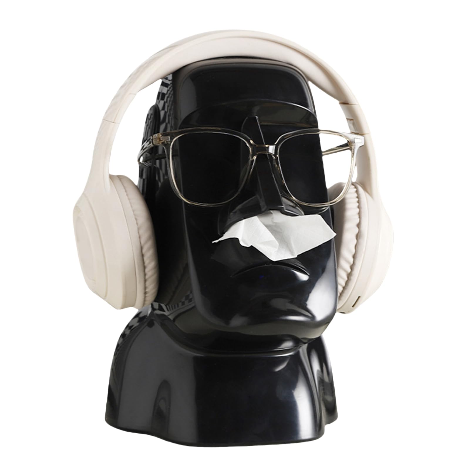 Glifora Moai Statue Tissue Box and Headphone Holder - Fun Tissue Box Cover, Desktop Eyeglasses Organiser, Decorative Tissue Holder for Home, Office, Bedroom and Desk