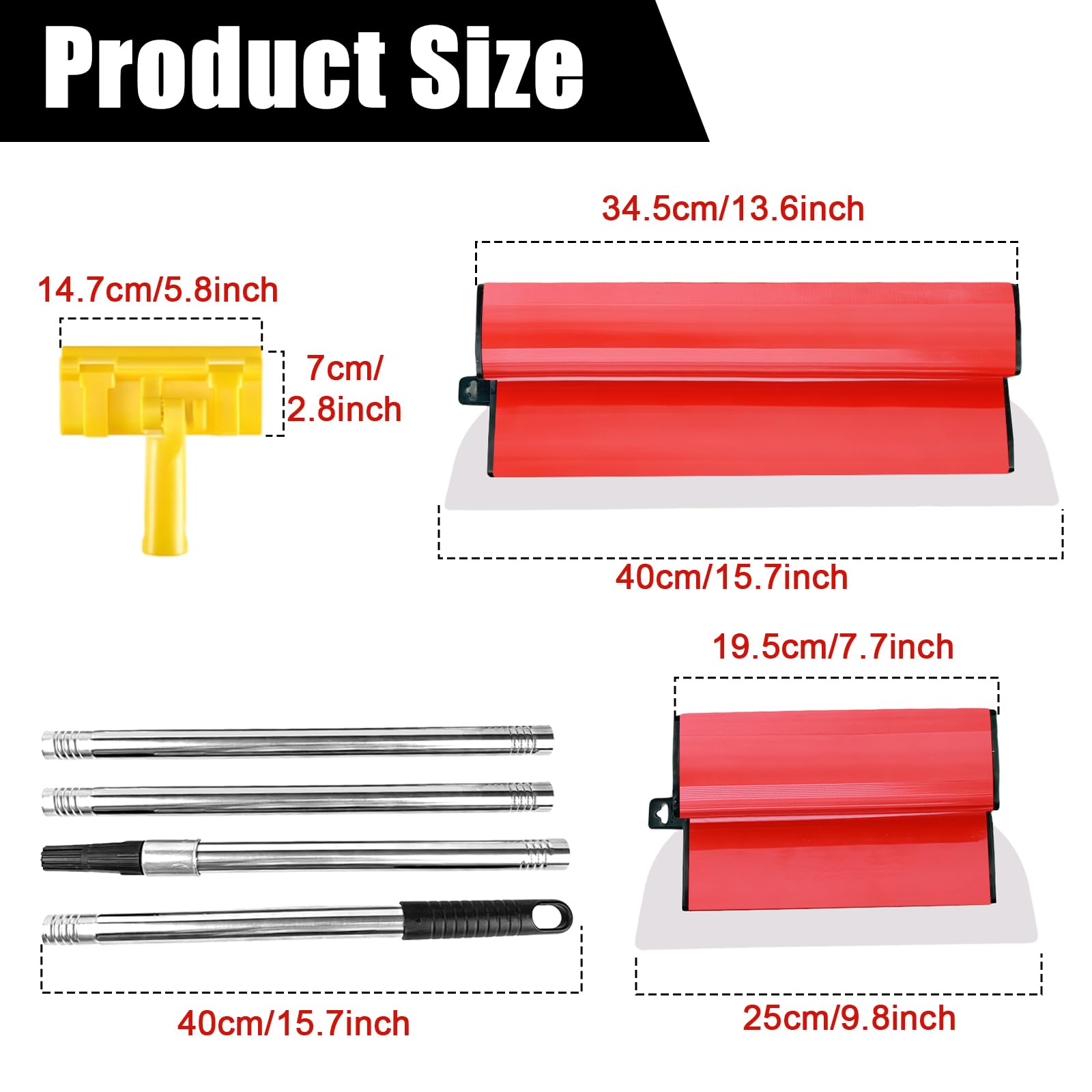 GAESHOW Juego de EspáTulas de Acero Inoxidable 0.35 mm, 25 cm + 40 cm, mango de extensión de 160 cm, Llana para Alisar Paredes con Mango en Z, Espatulas Pladur para Paneles de Yeso, Paredes y Techos