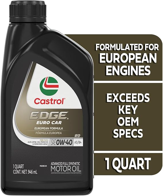 Castrol Edge Euro 0W-40 A3/B4 Advanced Full Synthetic Motor Oil, 1 Quart, Pack of 6