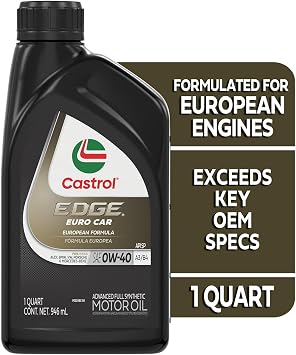 Castrol Edge Euro 0W-40 A3/B4 Advanced Full Synthetic Motor Oil, 1 Quart, Pack of 6