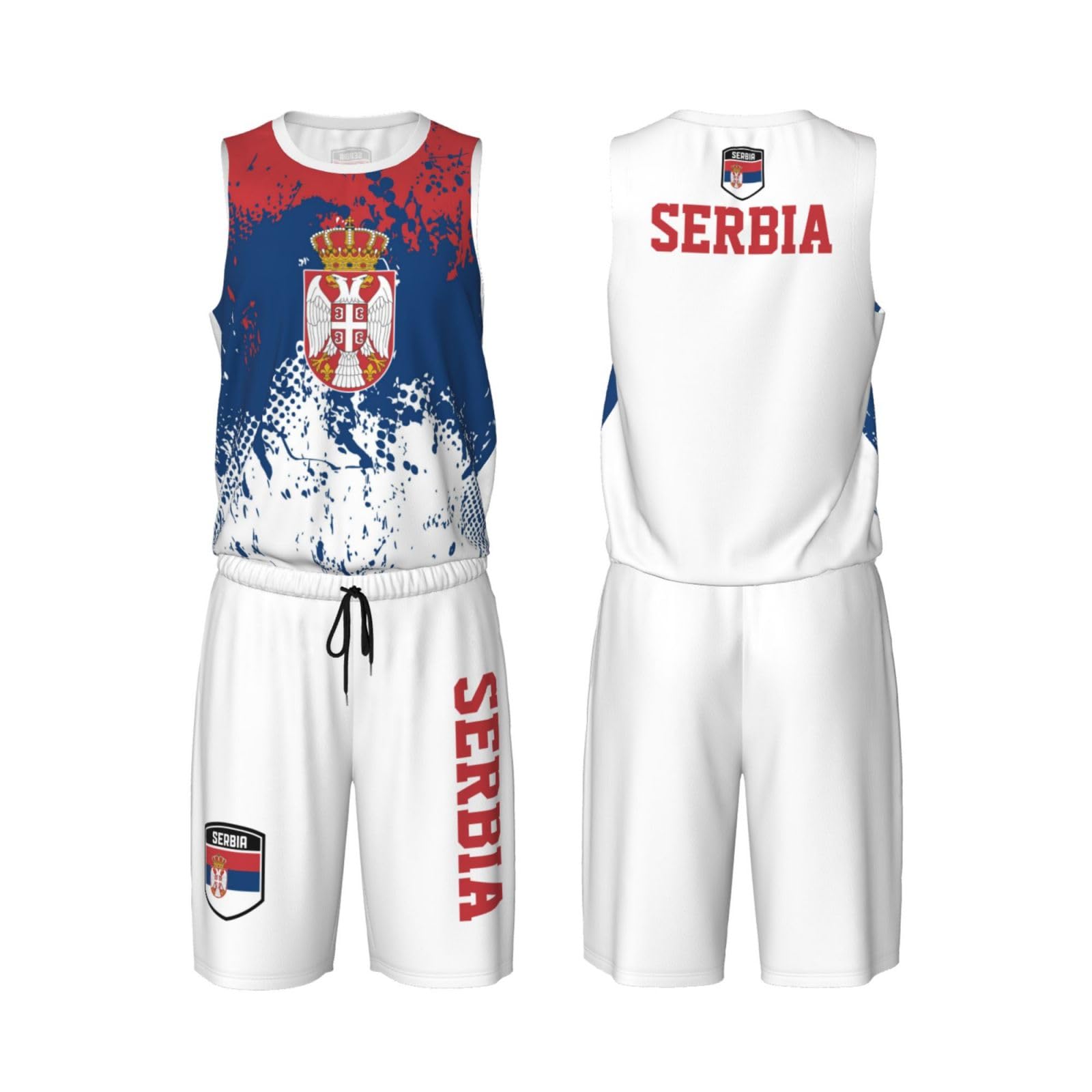Serbia Flag Grain (1) Basketball Jersey Uniform Suit for Men Adults Training Athletic Set