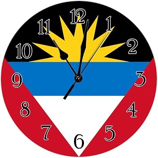 Antigua and Barbuda Hanging Wall Clock Quality Quartz Battery Operated Silent Art Clocks Antigua and Barbuda Flag Clock Tuscan Country Style 15inch Round Clock for Bathroom Bedroom