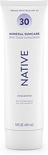 Native Sunscreen SPF 30, Zinc Oxide Dermatologist Tested Suitable for Sensitive Skin & Hawaii Compliant, 5 Ounces | Unscented Sun Protection Lotion, Lightweight & Smooth