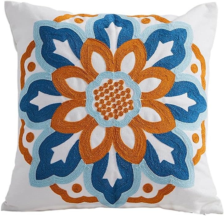 Decorative Throw Pillow Covers Embroidery Pillowcase Cotton Canvas Square 18 Inches Cushion Cases Set of 2