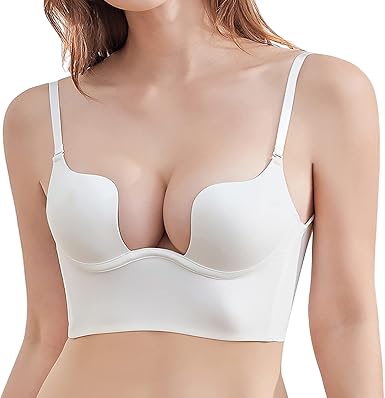 DotVol Dames Rugvrij Multiway BH Lage Rug Push Up Bra Diepe U-hals Ondergoed, 80A