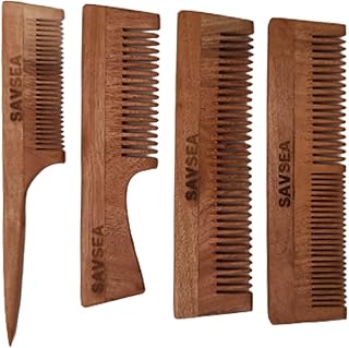 Neem Wooden Comb for Women and Men - Wide and Soft Teeth for Hair Growth and Hair Fall Control