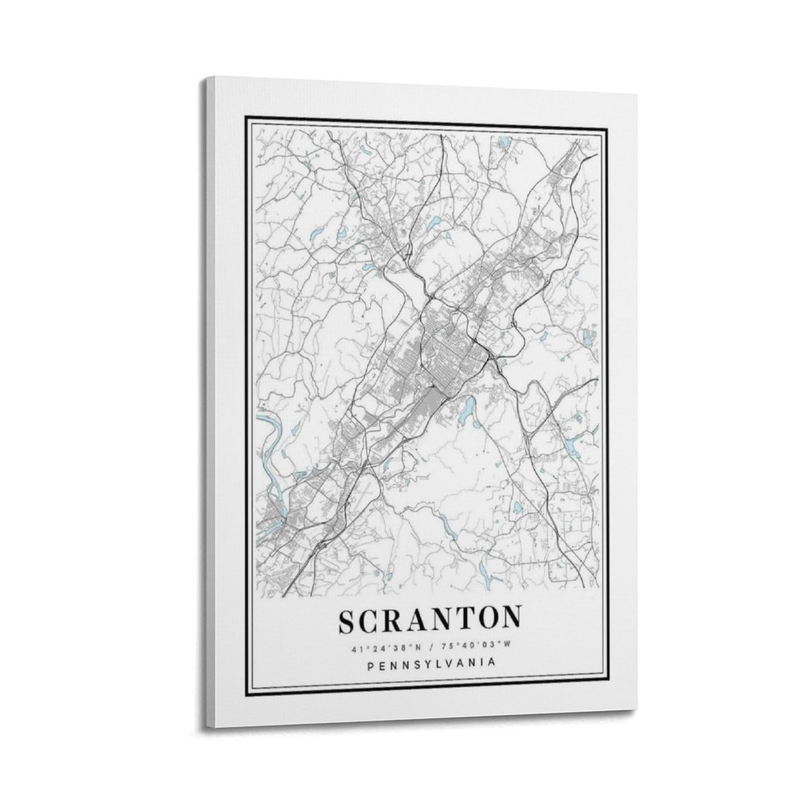 xiaoxiaoshen Scranton Pennsylvania Map Canvas Poster Wall Art Prints Room Aesthetic Murals Bedroom And Living Decorations 24x36inch(60x90cm)