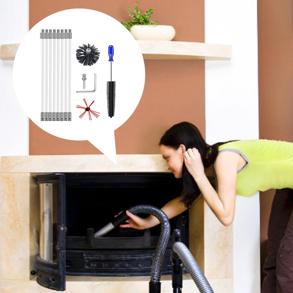 Juego de cepillos deshollinadores – Limpieza con Varillas – Limpiador de | chimenea con cabezal de repuesto y adaptador para revestimiento