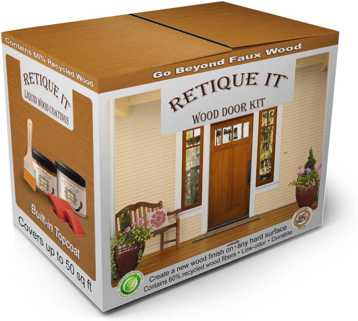 Retique It Wood Finish Front Door Kit  GO Beyond Faux Wood with Paintable Liquid Wood Based Primer and Gel Stain - Graining Tools Included (Front Door Kit, Cedar)