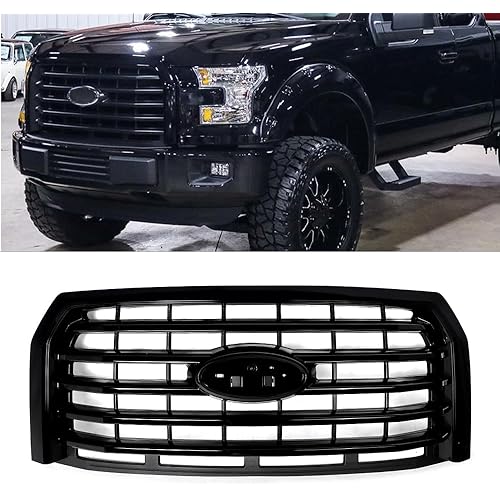 Gloss Black Front Bumper Grill Compatible with 2015-2017 Ford F150 Grille Assembly Replace for FL3Z-8200-EA, FL3Z-8200-VPTM