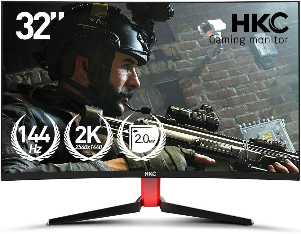 HKC 32'' Curved Monitor，144Hz 2K (2560x1440P) WQHD Full HD Gaming AMD FreeSync HDMI DP Input 2-Years warrenty
