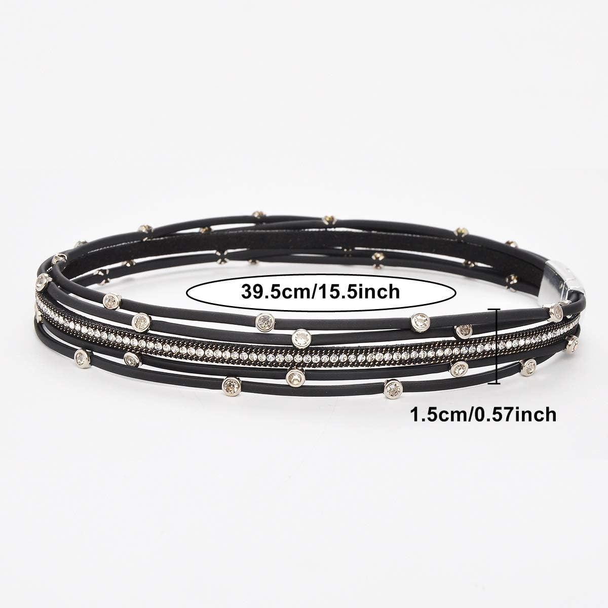 Women Leather Wrap Bracelet Stud Beads Crystal Cuff Bracelets Jewelry for Ladies
