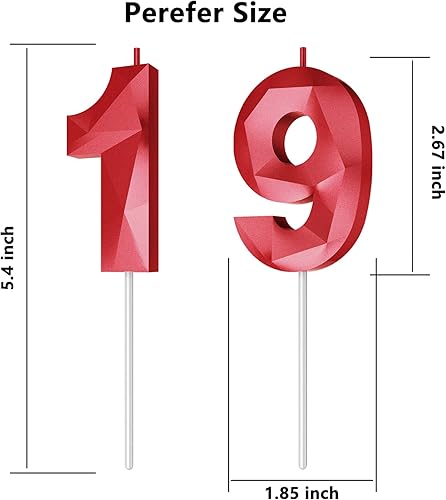 Miniatura 256 de Velas de cumpleaños con número (4 velas rojas) 3D con forma de diamante número Happy Birthday Cake Velas para fiesta de cumpleaños, boda, decoración